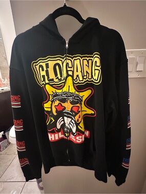 The Glorious Glo Gang Black Zip Hoodie with Yellow & Red Graphic
